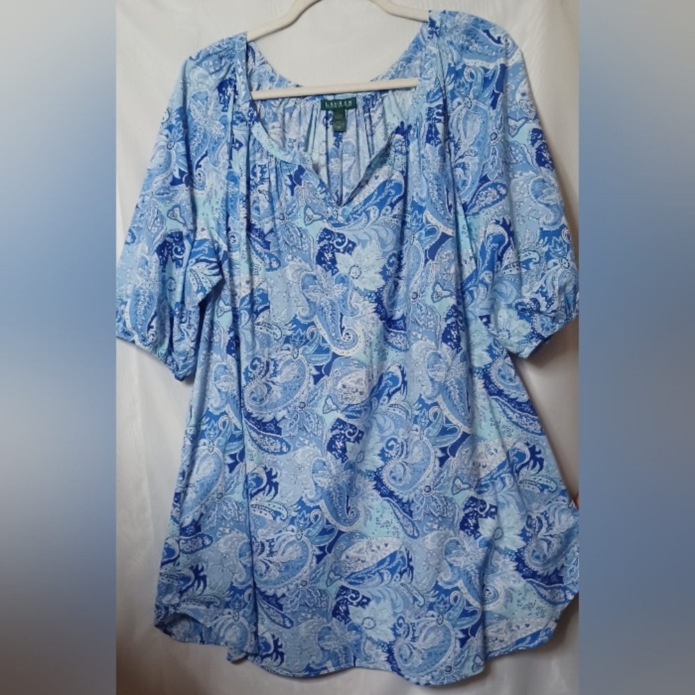 Lauren by Ralph Lauren Women's  Blue Floral Pull-Over Dress. Size 3X